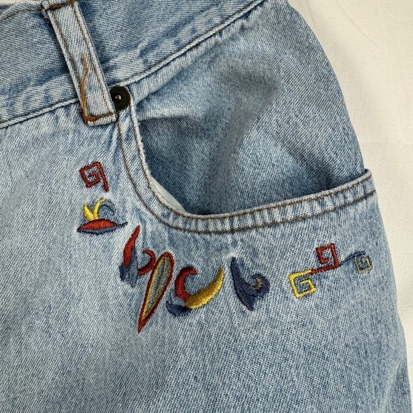 Saint Germain Boyfriend Mom Jeans Womens Sz L Light Blue High Rise Embroidered - Picture 13 of 14